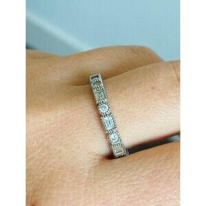 SW 925 sterling silver cubic zirconia eternity band ring size 8